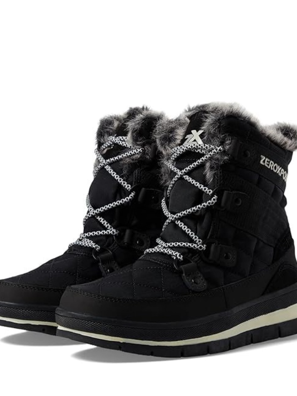 ZeroXposur Women's Black Quilted Winter Boots with Faux-Fur Trim